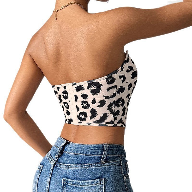 Leopard Print strapless and backless Fishbone top
